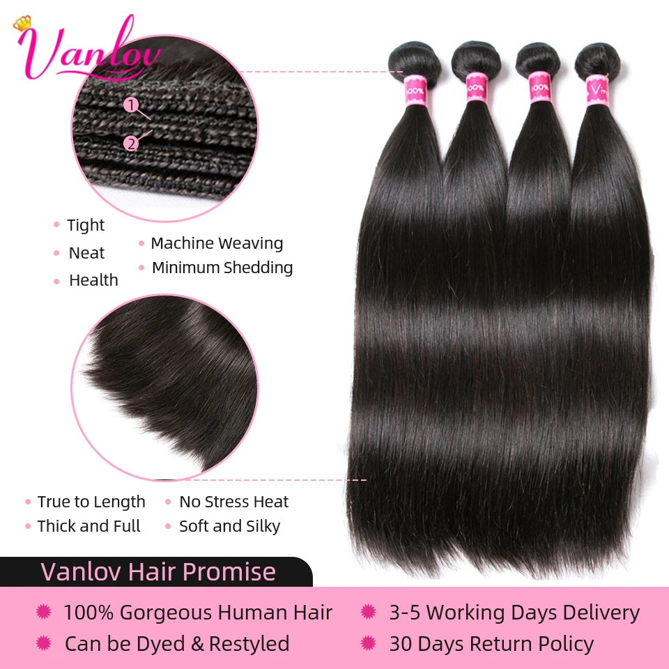 Vanlov Brazilian Straight Human Hair Weave Bundles Remy Hair