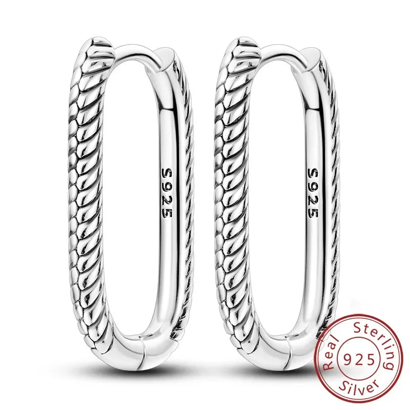 925 Sterling Silver Hoop Earrings Square Circle Heart