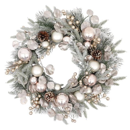 24 Inches Artificial Christmas Wreath with Mixed Pine & Shatterproof Balls Outdoor/Indoor Front Door Holiday Decoration for Home