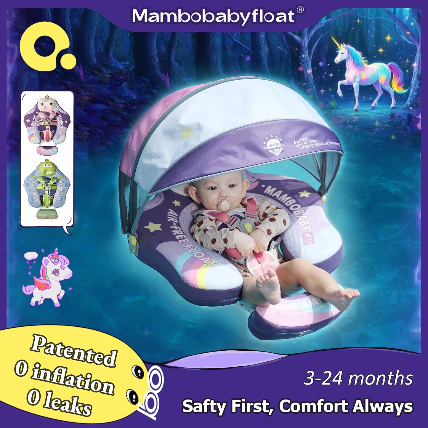 Mambobaby Unicorn Swim Float With Canopy For Toddlers