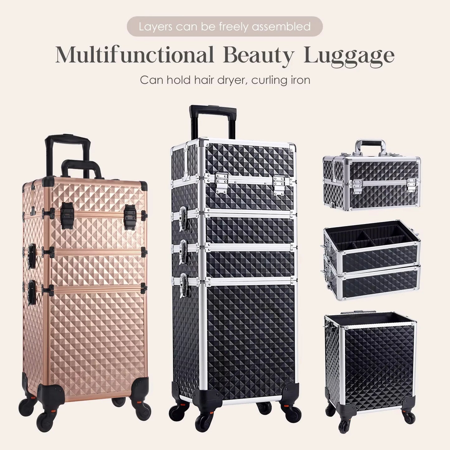 Maxulene Makeup Trolley Case 4 In 1 On Wheels
