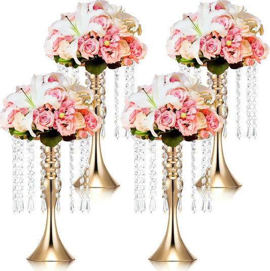 Hign Concerned Wedding Centerpieces Crystal Flower Stand Vases 4 Pieces