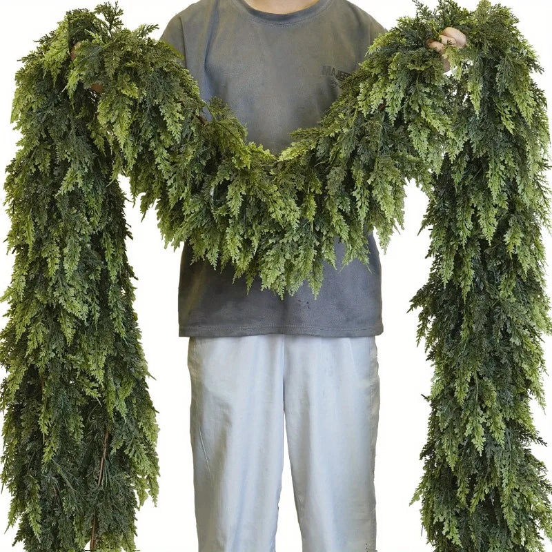 1pc 1.5m/1.8m Realistic Christmas Garland - Artificial Pine Wreath for Fireplace, Outdoor & Farmhouse Decor
