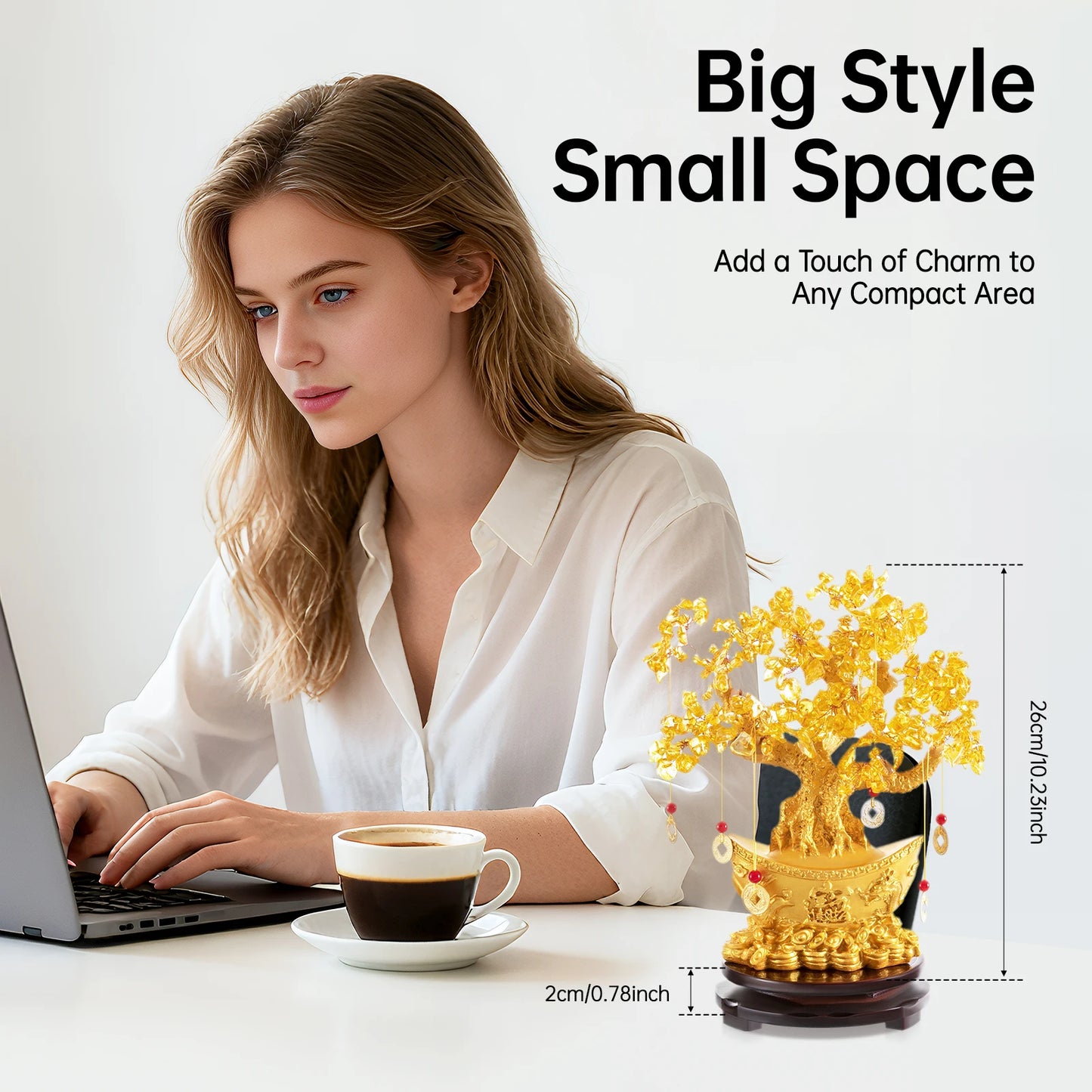 Money Tree Decoration Resin Crystal Desktop Ornament for Feng Shui Luck