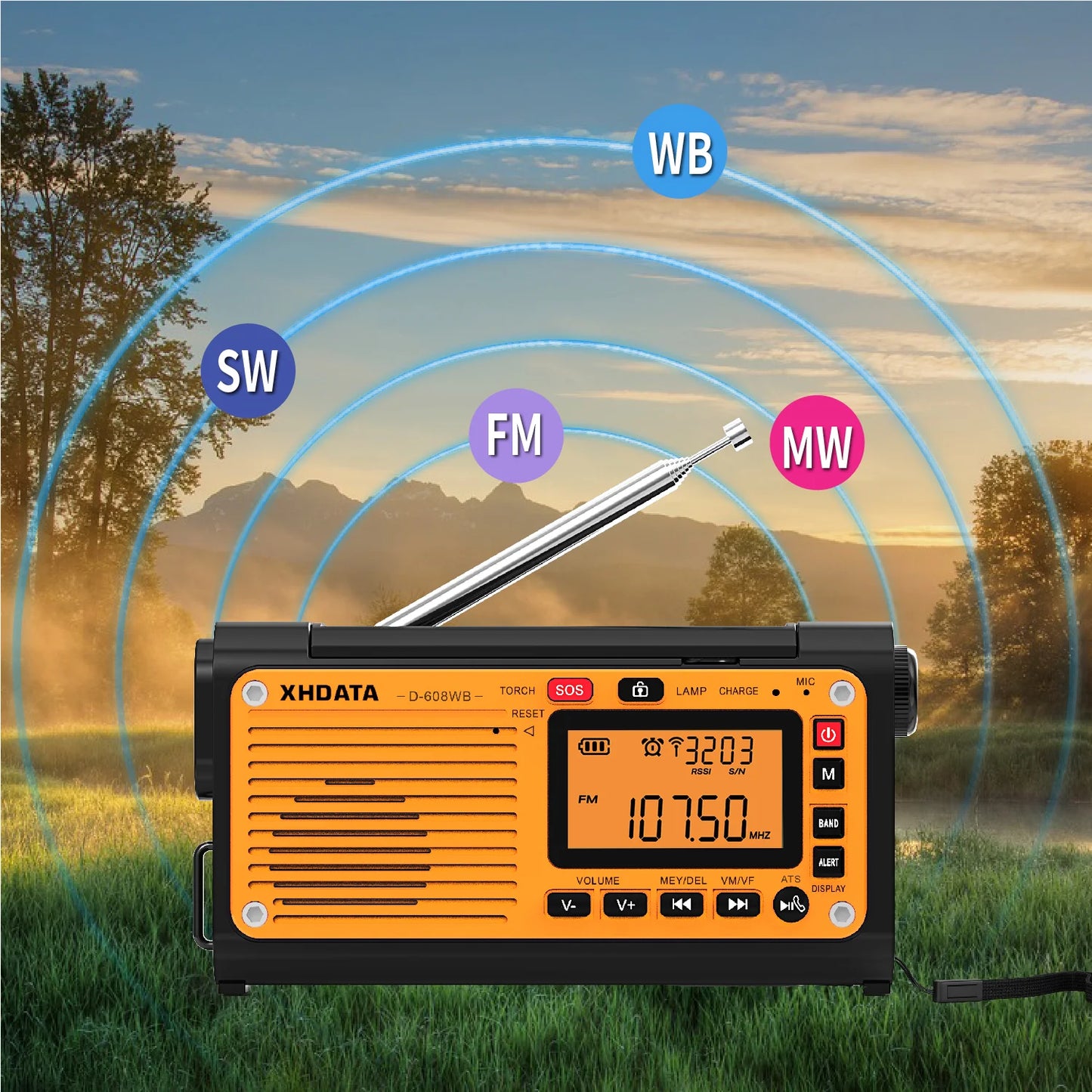 XHDATA D608WB Emergency Crank Weather Radio Bluetooth