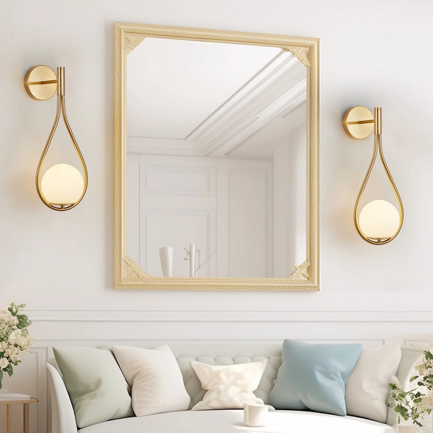 ARLGSITE Set Of 2 Modern Golden Wall Sconces Opal Glass