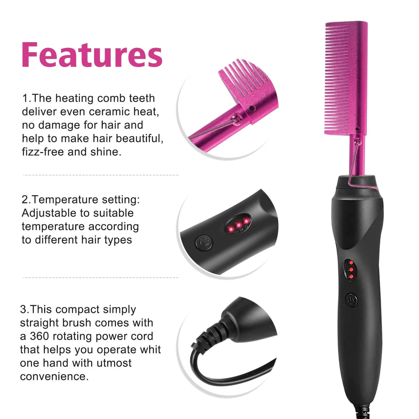 Commodity Electric Hot Heating Comb Curling Iron for Wig Styling