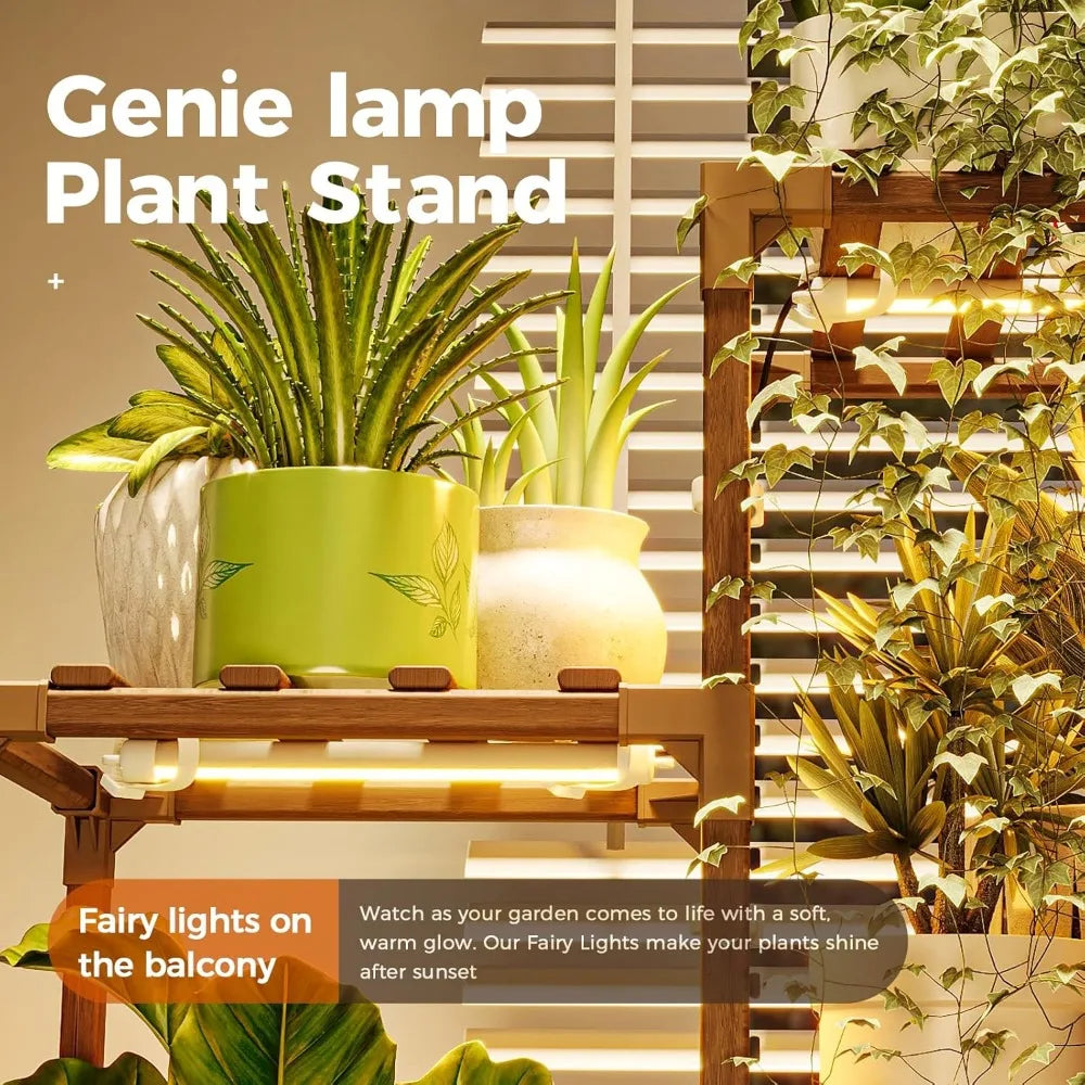 Multi-Tier Plant Stand With Grow Light Wood Shelf For Indoor Outdoor Gardens