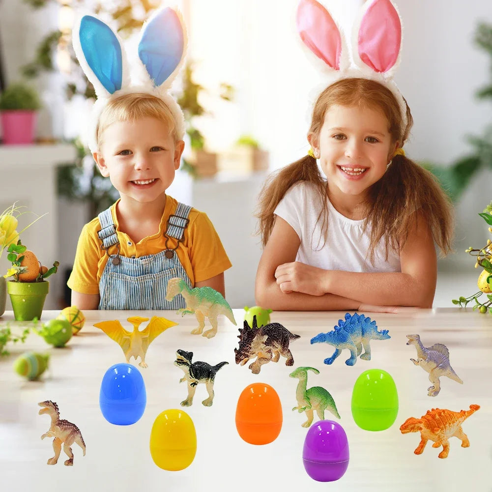 12Pcs Prefilled Easter Eggs with Dinosaur Toys Easter Basket Stuffers Surprise Easter Eggs Party Favors for Kids