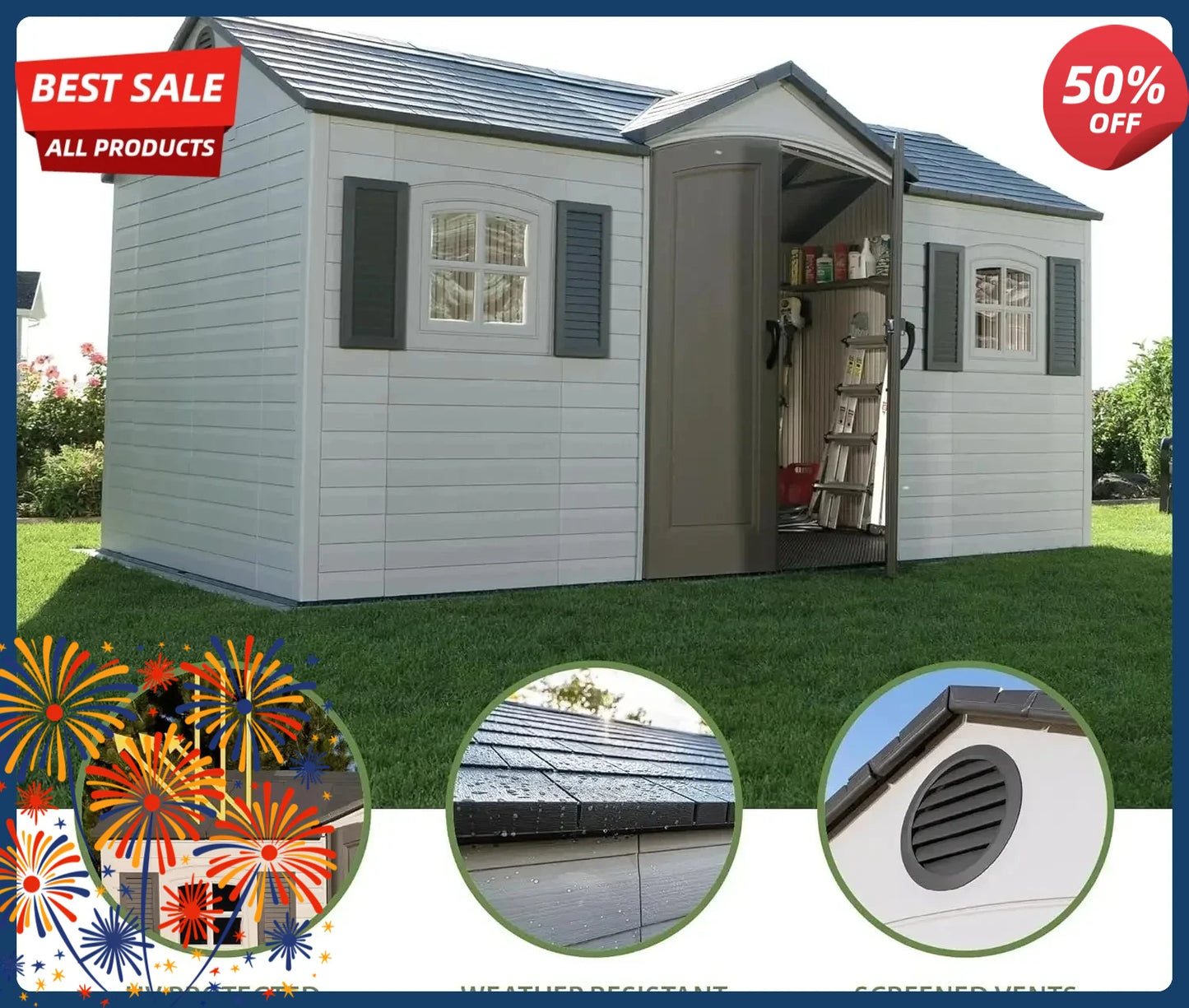 Outdoor Storage Shed Heavy Duty Waterproof UV Resistant Alloy Frame