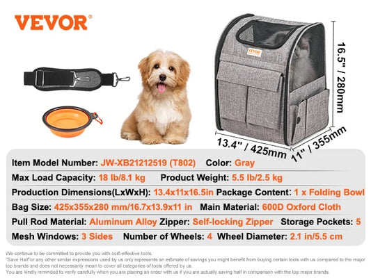 SucceBuy Pet Carrier Backpack With Wheels Telescopic Handle