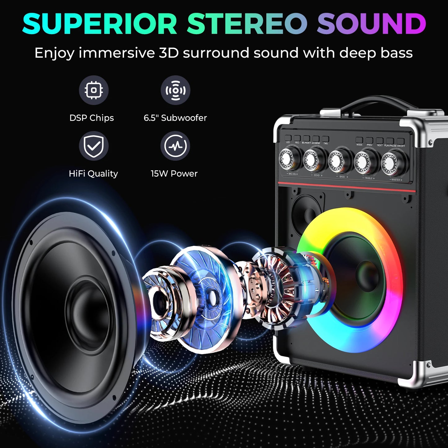 FanFun Karaoke Bluetooth Wireless Speaker LED Outdoor
