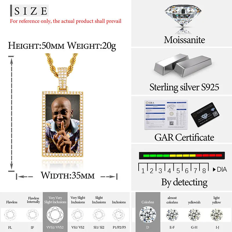 TUHECN Moissanite Pendant Necklace 925 Sterling Silver