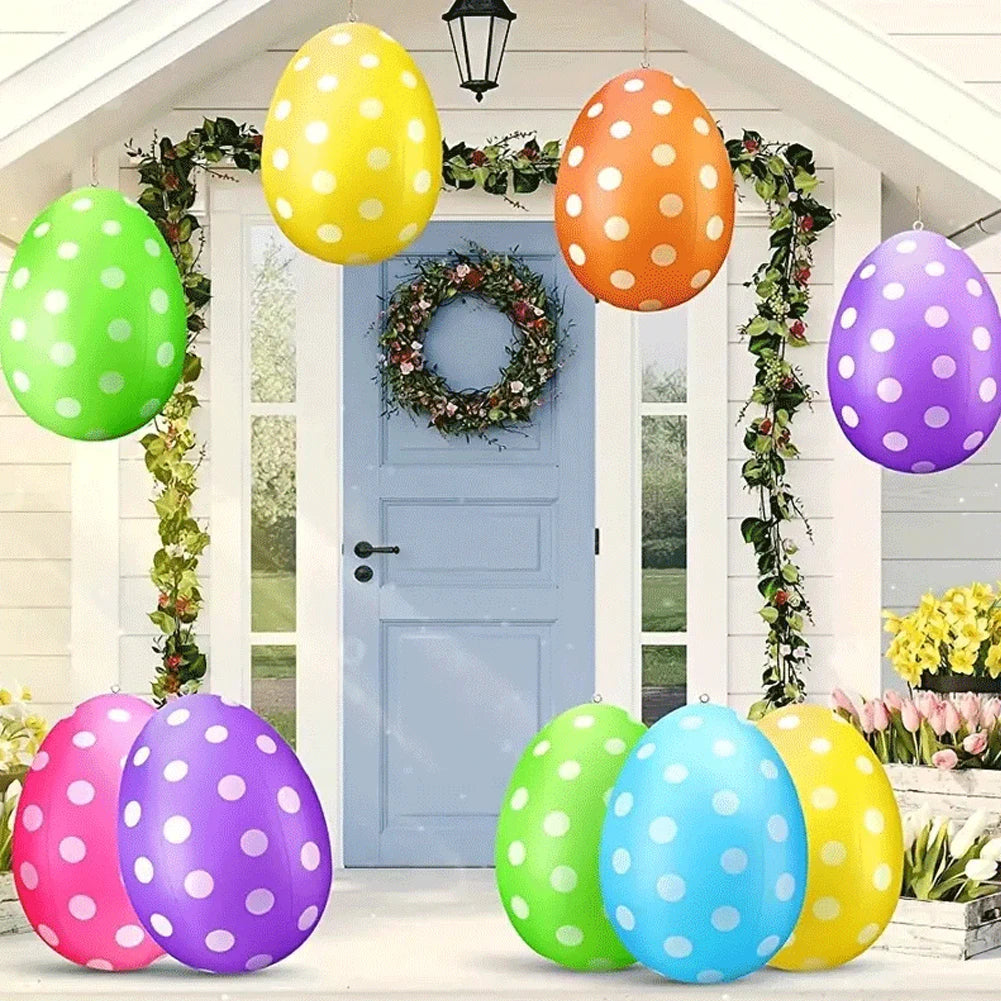 Easter Balloon Inflatable Giant Egg Easter Multifunction Ornament Ball Colorful Egg Balloon for Outdoor Garden Yard Lawn Pendant