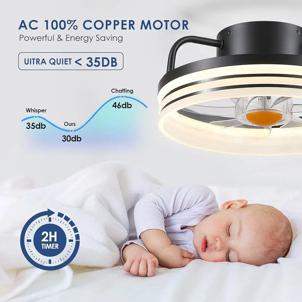 XMSJ Bladeless Ceiling Fan With Lights Remote Control LED