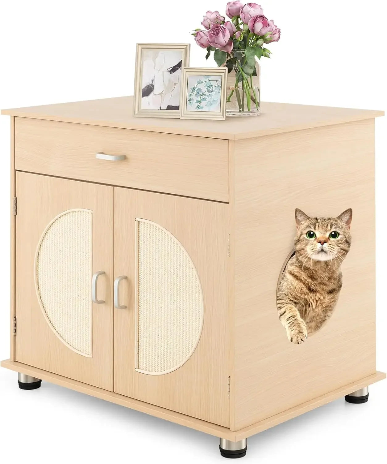 XMSJ Cat Litter Box Enclosure Hidden Washroom With Drawer