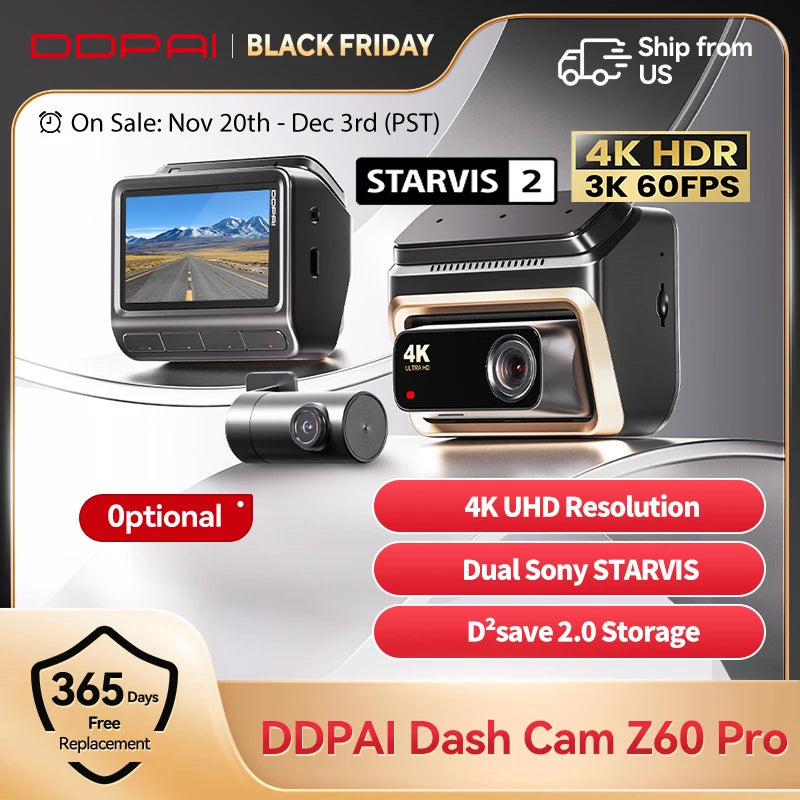 Ddpai Z60 Pro 4K Dash Cam Front And Rear Car Camera