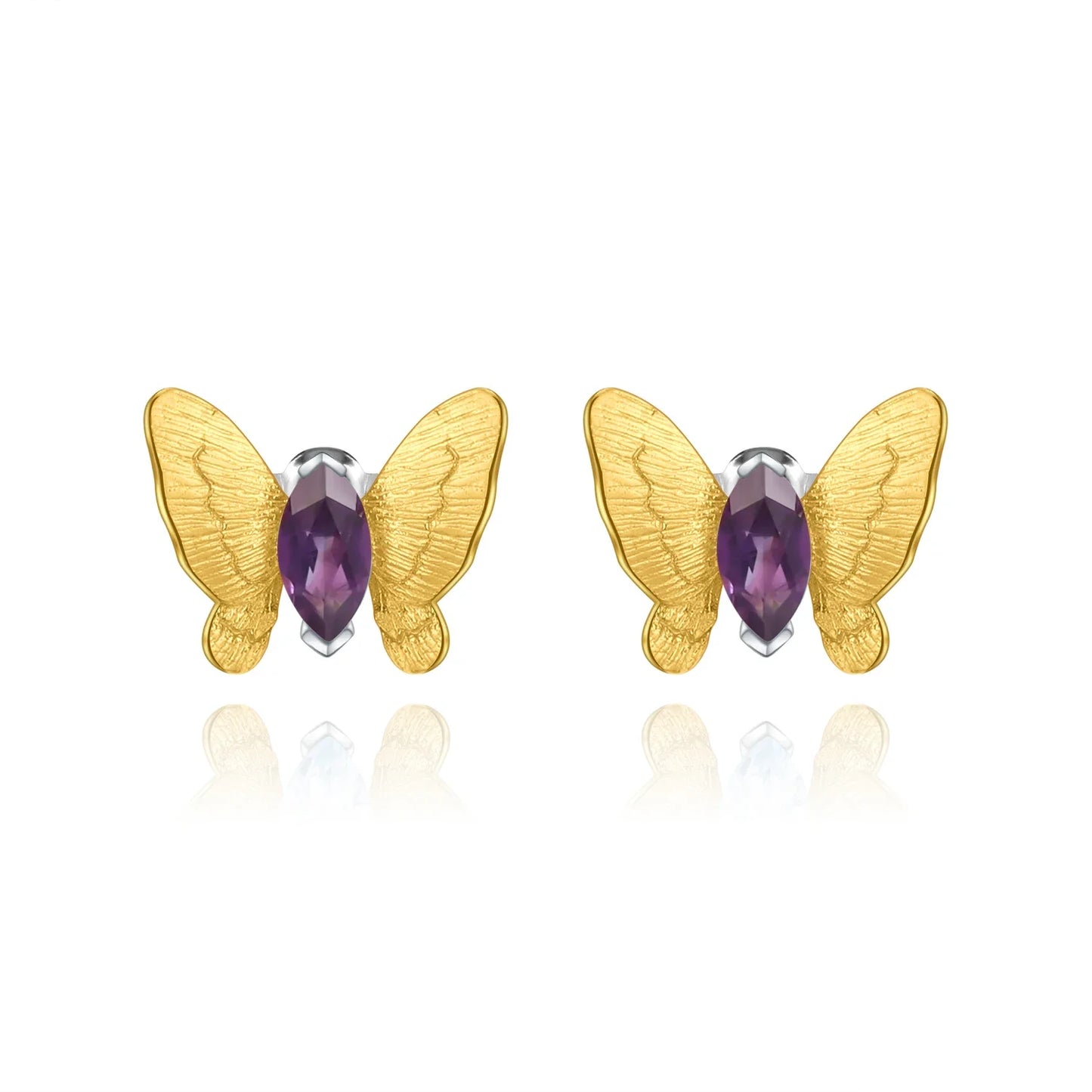 GEM'S BALLET 925 Butterfly Amethyst Stud Earrings Women