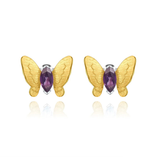 GEM'S BALLET 925 Butterfly Amethyst Stud Earrings Women