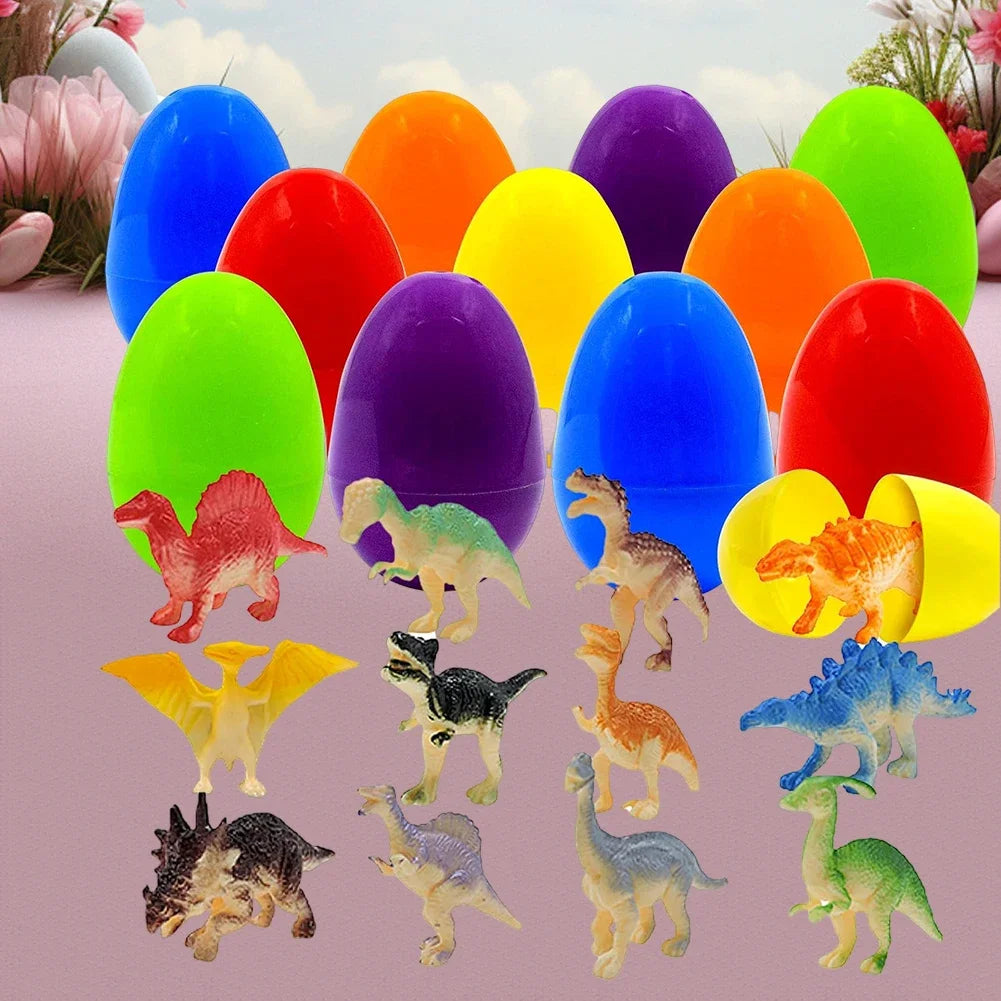 12Pcs Prefilled Easter Eggs with Dinosaur Toys Easter Basket Stuffers Surprise Easter Eggs Party Favors for Kids