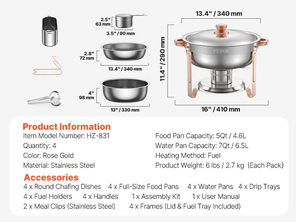 Succebuy Stainless Steel Chafing Dish Buffet Set 4 Pans