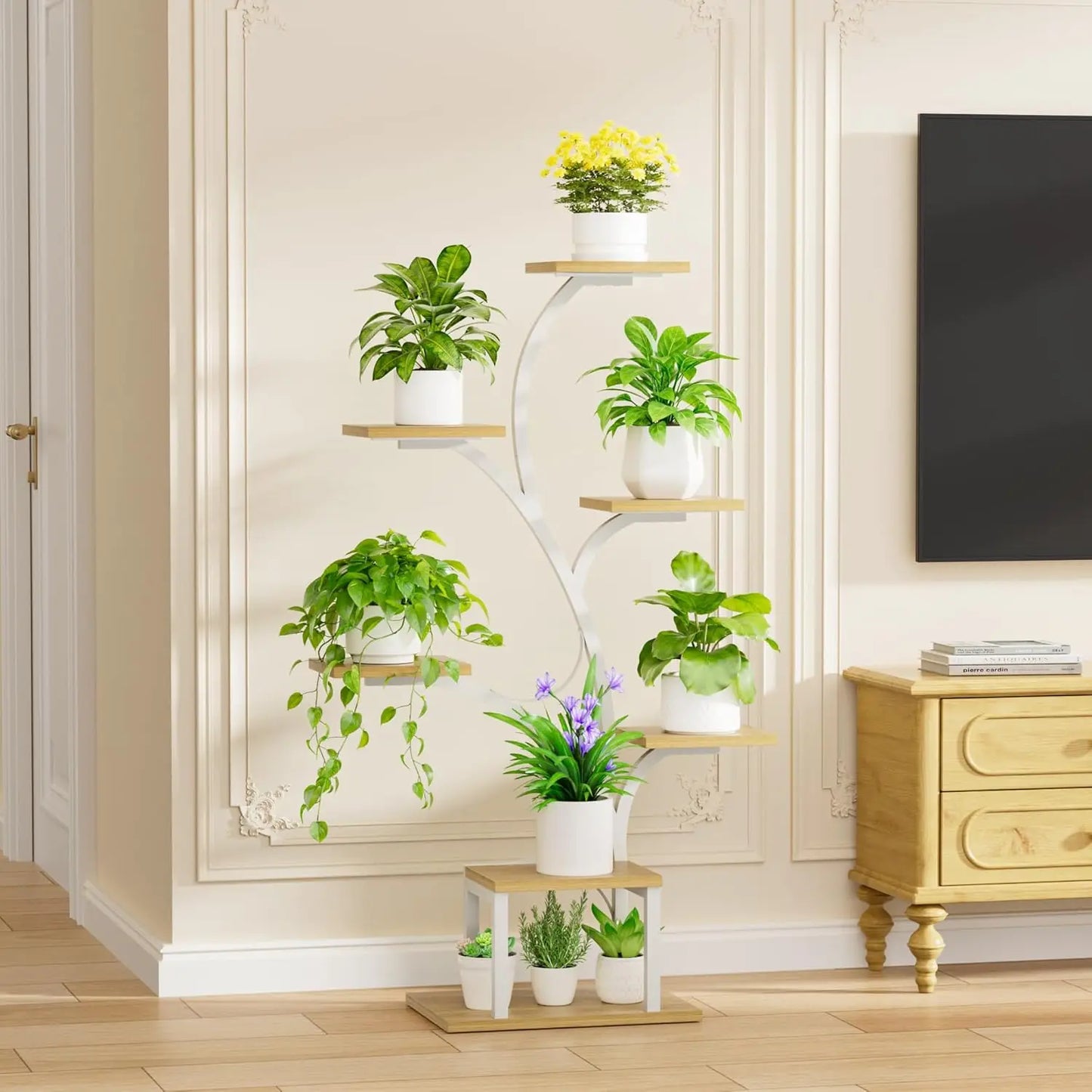 7 Tier Corner Plant Stand With Grow Lights Metal Shelf