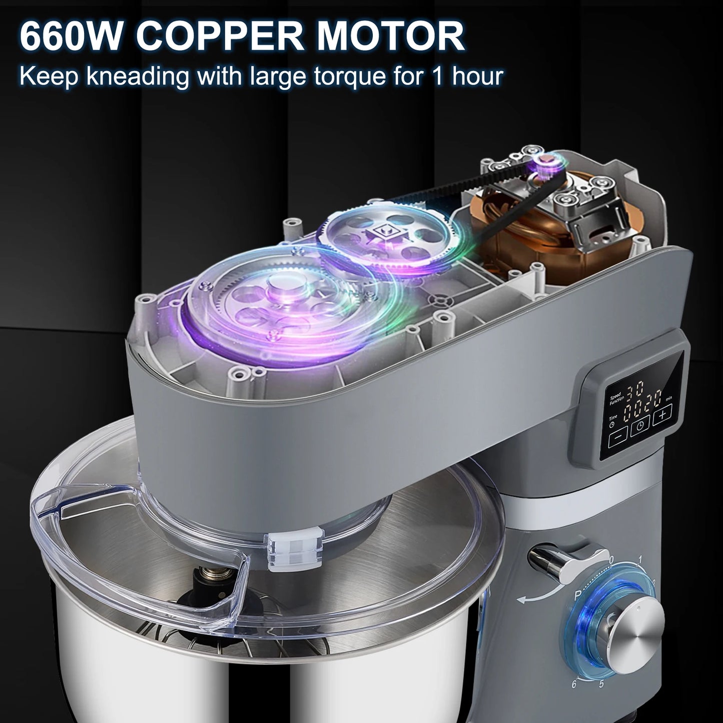 VEVOR Electric Stand Mixer With LCD 6 Speeds Steel Bowl