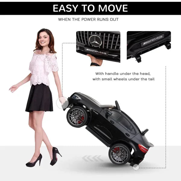 12V Remote Control Ride On Toy Car for Kids, Black Mercedes Benz AMG GLC63S Coupe with Music and Lights, 2 Speeds