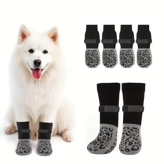 4pcs Waterproof Dog Paw Protectors Anti-Slip Boots with Traction Control Adjustable Socks for Injured Paws Senior Dogs