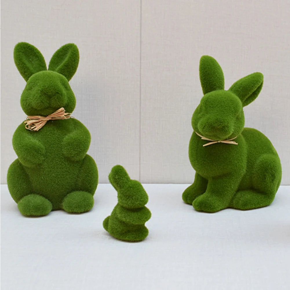 Easter Bunny Decor Easter Moss Rabbit Figurine Home Garden Party Decor Desktop Decoration for Living Room for 2024 Spring Easter